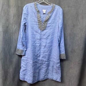 Chicos linen tunic dress beading embellished size 0